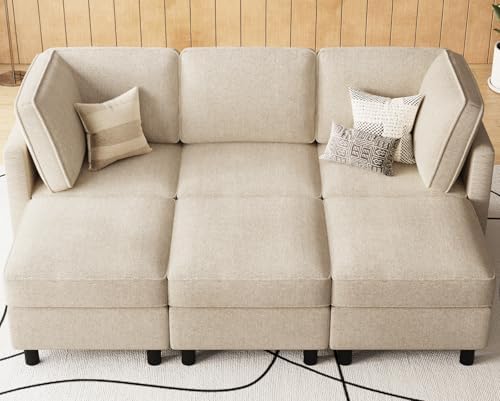 Belffin 84.3" Modular Sectional Sofa 6 Seats Sleeper Sofa Washable Sectional Couches for Living Room Comfy Couches with Storage Seat Couch Sofas with Chaise,Beige - Image 7