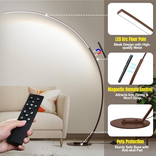 Dimmable LED Floor Lamp with 3 Color Temperatures, Ultra Bright 2000LM Brown Arc Floor Lamps for Living Room, Modern Standing Tall Lamp with Remote Control Reading Floor Lamp for Bedroom Office - Image 6