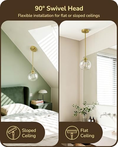 EDISHINE Pendant Light 1-Pack Kitchen Dining Clear Glass Globe Gold - Image 4