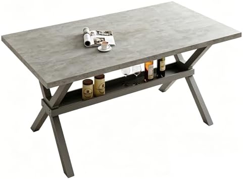 HIPIHOM Gray 63" Dining Table with Storage Shelves, Dining Sets for Kitchen & Dining Room Furniture, Small Spaces-Saving, Table only - Image 2