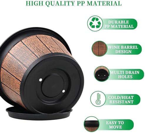 4 Pack 12 inch Plant Pot,Large Whiskey Barrel Planters Indoor Outdoor - Image 3