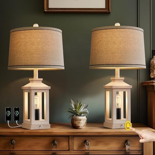 Farmhouse Table Lamps Set of 2 for Living Room 23.75" Bedroom Lamps White - Image 4
