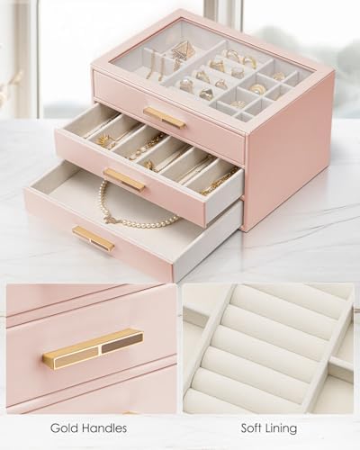 VLANDO Jewelry Box Organizer, 3-Layer Storage Drawers, Glass Window, Modern - Image 5