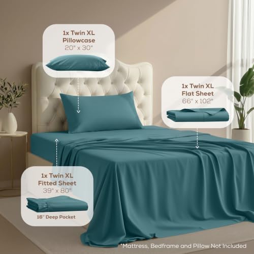 Twin XL Sheet Set, 3 Pieces 16" Deep Pocket Hotel Luxury Sheets, Denim Blue - Image 2