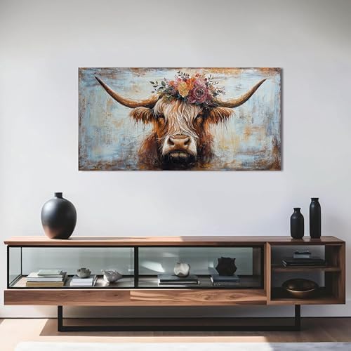 Canvas Wall Art Decor Wall Art Picutures for Living Room Artwork for Wall Decor Highland Cow Wall Art Prints Vintage Wall Art Decorations Art Work for Walls Home Bedroom Office Decor 20" X 40" - Image 2