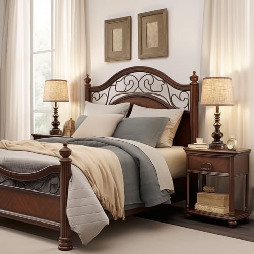 Drawealth 22'' Farmhouse Bedside Table Lamps Set of 2 for Bedroom Nightstand Lamps with USB A+C Charging Ports Traditional Small Table Lamp for Living Room End Tables,Pull Chain,Bulbs Not Included - Image 2