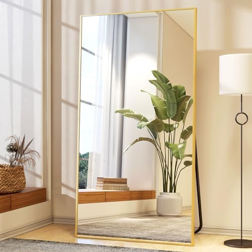Easly Full Length Mirror with Stand 34"x76" Full Body Mirror Floor Mirror Standing Hanging or Leaning Wall, Wall Mirror with Stand Aluminum Alloy Frame for Living Room Bedroom Cloakroom,Gold - Image 2