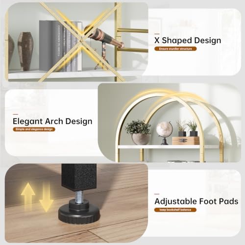 Shintenchi Arched Bookshelf, 4 Tier Bookcase, Tall Storage Shelf, Golden - Image 5