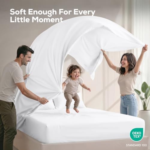King Sheets Set, 4 Pieces 16" Deep Pocket Hotel Luxury Bed Sheets, White - Image 5