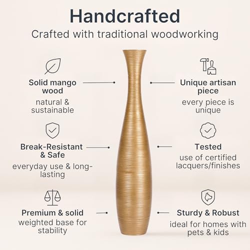 Leewadee Large Floor Vase 41 inches Mango Wood for Pampas Grass, Dried Flowers - Image 3