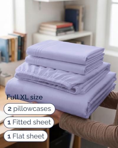 Full XL Sheets - 4 Piece Full XL Sheet Set - Cool & Breathable - Lavender - Image 3