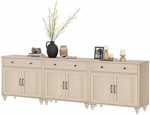 WAMPAT Buffet Cabinet with 6 Doors and 3 Drawers, Light Oak, 101 inch - Image 5