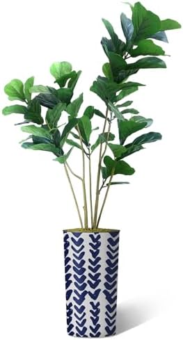 Artificial Tree in Modern Pattern Planter, Fake Ficus Lyrata Silk Tree for Indoor and Outdoor Home Decoration - 66" Overall Tall (Plant Pot Plus Tree) - Image 2