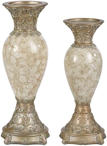Cambria Faux Marble Candleholders, Ivory/Beige, Set of 2 by TouchofClass
