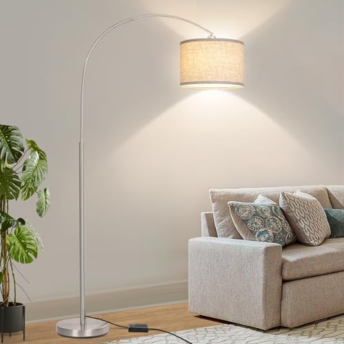 Arc Floor Lamp, Dimmable Floor Lamp with Adjustable Hanging Shade, Silver by Seasidevillage