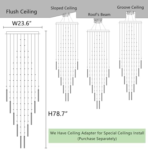 HAIXIANG W24 x H78 Crystal Glam Chandelier Long Light Chandeliers with Dimmable Light Bulbs High Ceiling Light Fixtures for Foyer Entryway Living Room Stair Silver - Image 2