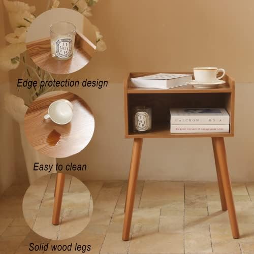 MaxSmeo Nightstand, Mid Century Brown Side Table Bedroom with Storage - Image 4