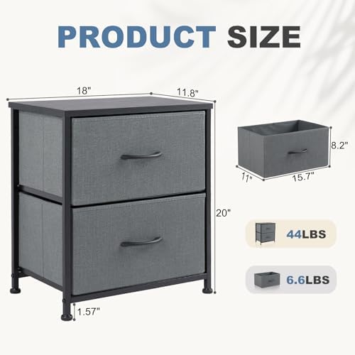 DUMOS Nightstand Set of 2, Small Dresser with 2 Fabric Drawers, End Table - Image 3