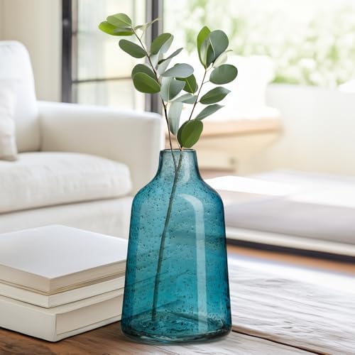 Torre & Tagus 10 Inch Tall Blue Glass Vase with Gold Flakes, Mouth Blown Glass Vase Blue Flower Vase Centerpieces, Watertight for Hydroponic Plants, Coastal Decor Accents (Marina) - Image 4