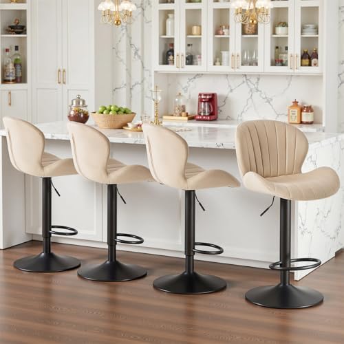 Sweetcrispy Bar Stools Set of 4, Swivel Adjustable Height Fabric Bar Chair by Sweetcrispy