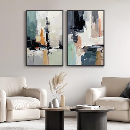 Large Framed Colorful Abstract Wall Art for Living Room Set of 2, 24x36 In - Image 4