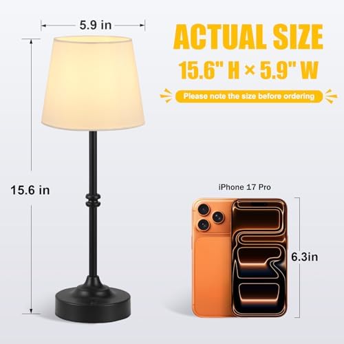 Kakanuo Rechargeable Cordless Table Lamp Black - 2 Pack 4000mAh Battery Operated Lamp, 3000K Warm Light, Touch Control Stepless Dimming, for Bedside, Dining Table, Home Decor - Image 3