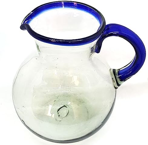 Cobalt Blue Rim 120 oz Large Bola Pitcher, Recycled Glass, Lead-free, Toxin-Free (Pitcher) - Image 4