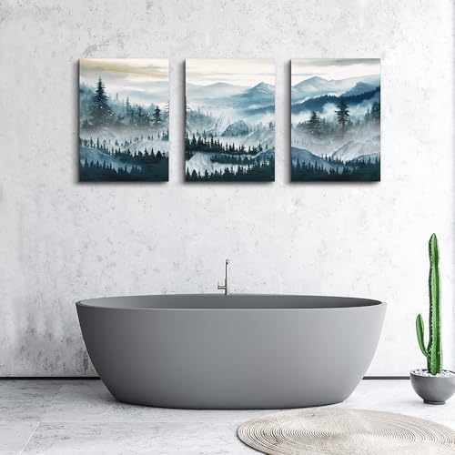 MHARTK66 Mountain Landscape Wall Art for Living Room, Large Foggy Forest Watercolor Artwork for Walls, 3 Piece Nature Mountain Forest Paintings Prints for Hallway Office Kitchen Wall Decor, 16x24 Inch - Image 6