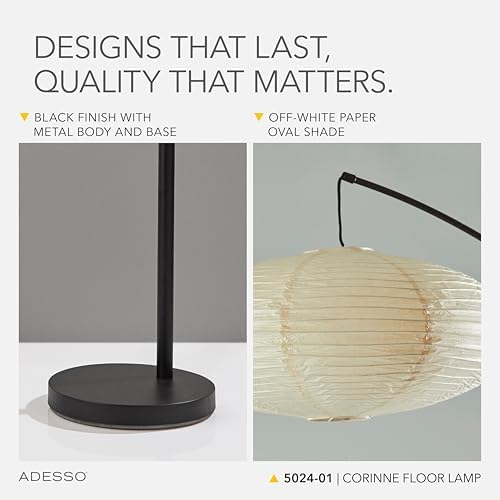 Adesso Floor Lamp, Black & Off-White Paper, Overhead Light, 80” - Image 4