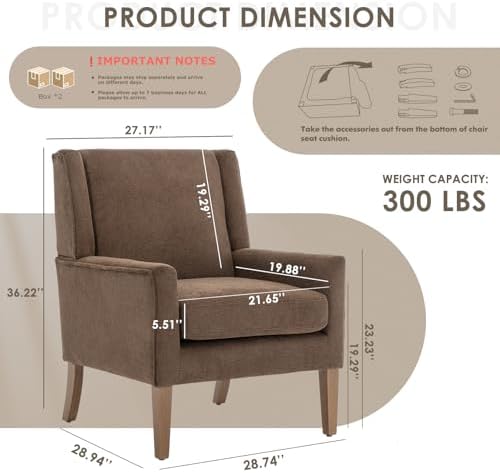 COLAMY Modern Wingback Living Room Chair Set of 2, Upholstered Fabric Accent Armchair, Single Sofa Chair with Lounge Seat and Wood Legs for Bedroom/Office/Reading Spaces, Brown - Image 2