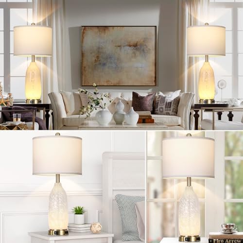 Rinweey 26" Modern Clear Glass Table Lamps Set of 2,Nightstand Lamp with USB A+C Ports & AC Outlet,Bedside Lamps with 3-Way Dimmable Touch Control Night Light for Bedroom Living Room(Bulbs Included) - Image 6