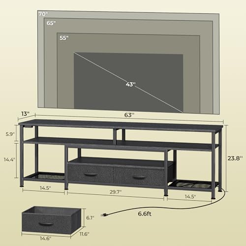 Huuger 63 Inch LED TV Stand with Power Outlets for 65 70 Inch TV - Image 6