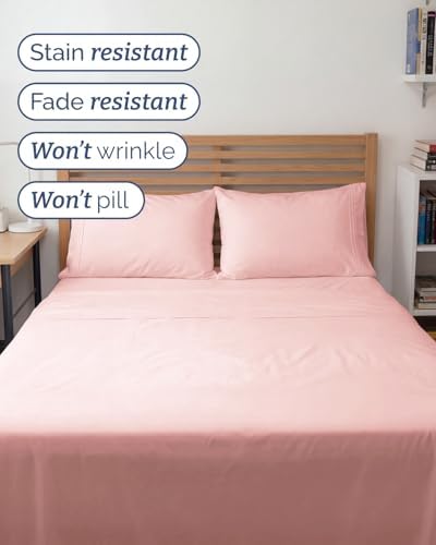 Full XL Sheets - 4 Piece Full XL Sheet Set - Cool & Breathable - Baby Pink - Image 5