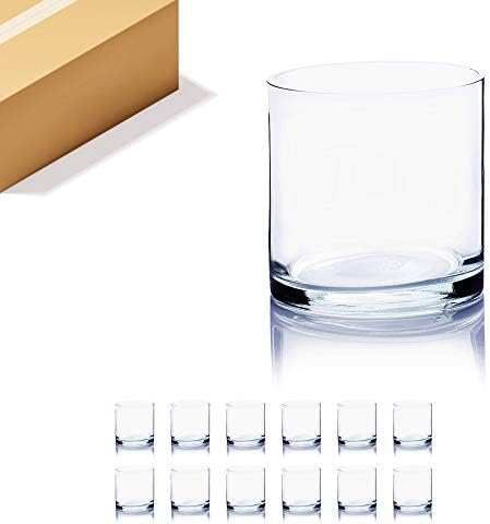 WGVI WGV Cylinder Vase Bulk, 4" W x 4" H, Floral Container, Glass Candle Holder Centerpiece Planter Terrarium for Wedding Party Event, Home Office Decor, Clear, 12 Pieces by WGVInternational-OpusGlassware