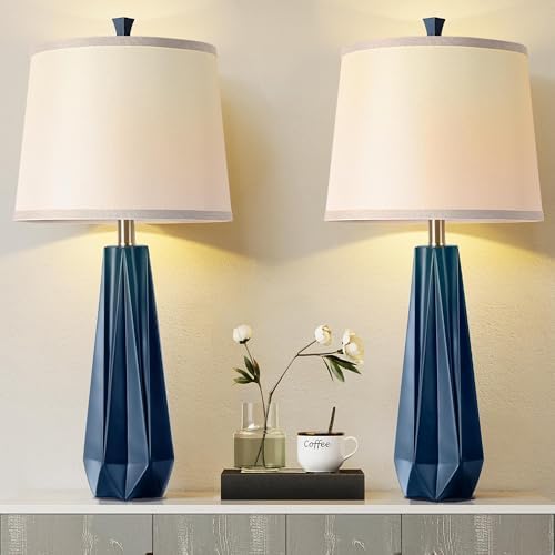 WIHTU 27'' Navy Blue Resin Table Lamps, Desk Lamps with 3 Color Temperature by WIHTU
