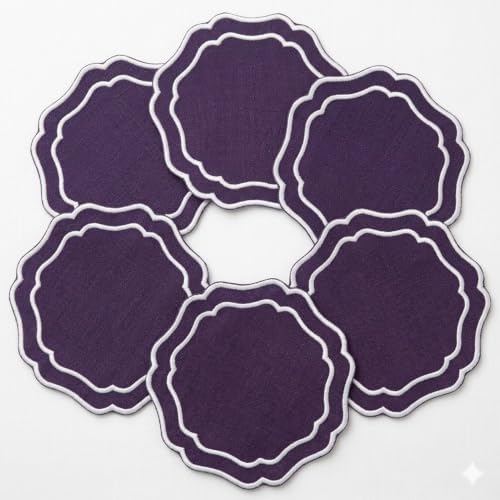Linen Coasters for Drinks, Set of 6, 6 inch, Lilac by EmbroideryLinenVN