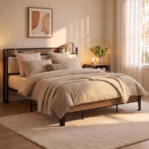 LIKIMIO California King Bed Frame with Storage Headboard & Charging Station - Image 3