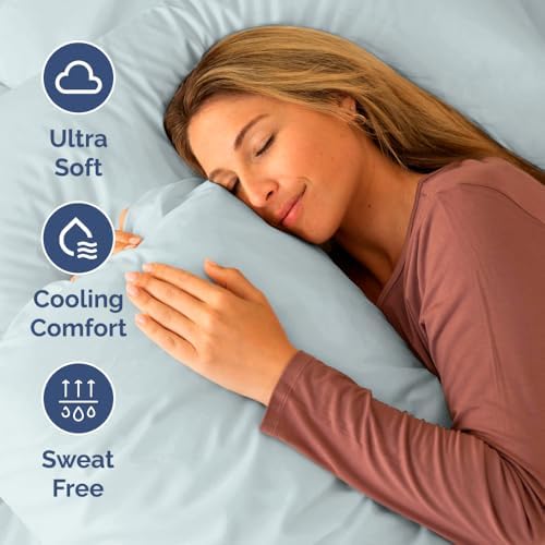 Short Queen Size 4 Piece Bed Sheet Set - RV Short Queen Sheets - Ice Blue - Image 4