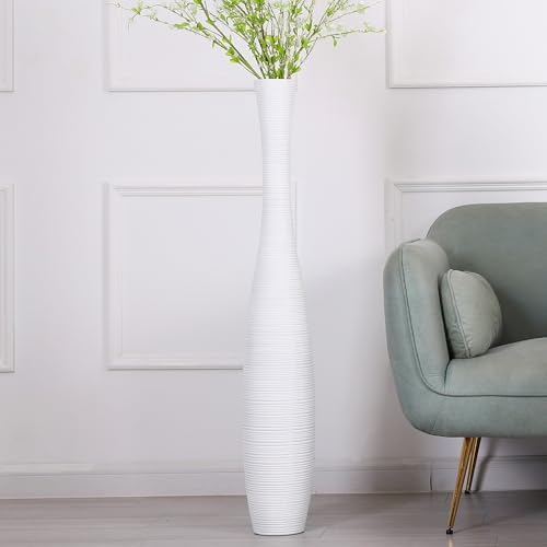 Leewadee Decorative Tall Floor Vase for Living Room Decor, 41 inches, White, Resin by Leewadee