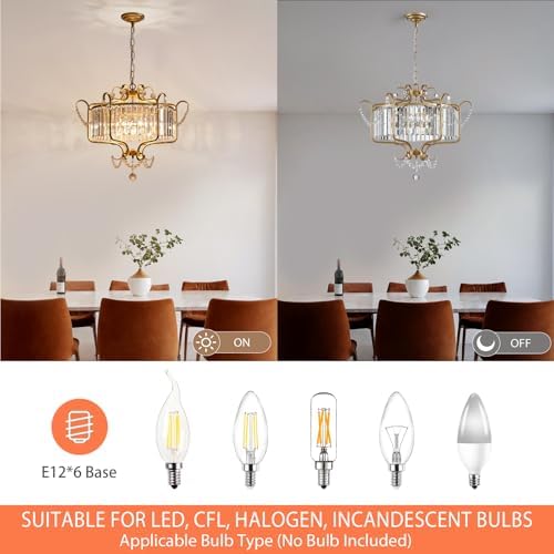 Modern Crystal Chandelier for Dining Room 24" Large Gold 6-Light Farmhouse Pendant Lighting Fixtures for Living Room Kitchen Island Hallway Bedroom Foyer - Image 4