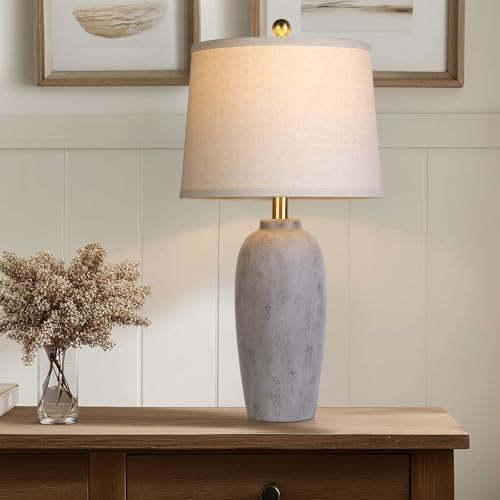 25“ Jar Table Lamps Set of 2, Ceramic Bedside Lamps for Bedroom, Brown Grey Farmhouse Nightstand Lamps for Living Room - Image 5
