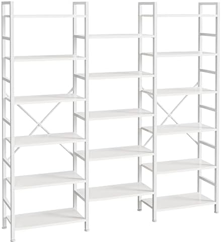 SUPERJARE Triple Bookshelf, Bookcase with 17 Open Display Shelves, Wide Book Shelf Book Case for Home & Office, 6 Tier, White by SUPERJARE