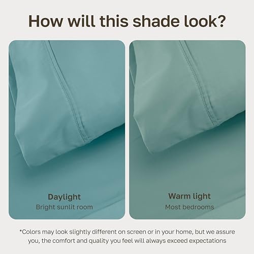 California Design Den 100% Cotton Sateen Queen Size Bed Sheet Set, Teal - Image 4