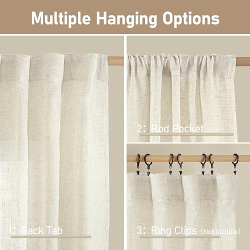 LAMIT Semi Sheer Linen Window Curtains for Bedroom Living Room 52x63 Inch - Image 2
