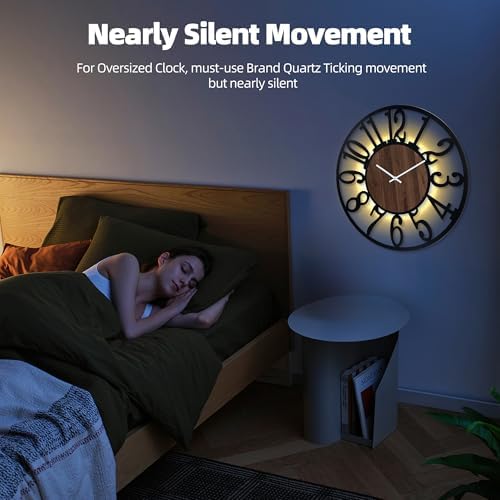 30 Inch Large Metal Wall Clock with Voice and Light Sensor Night Light, Glow in The Dark Non-Ticking Silent Battery Operated Decorative Oversized Wall Clock for Bedroom Living Room Decor - Image 4