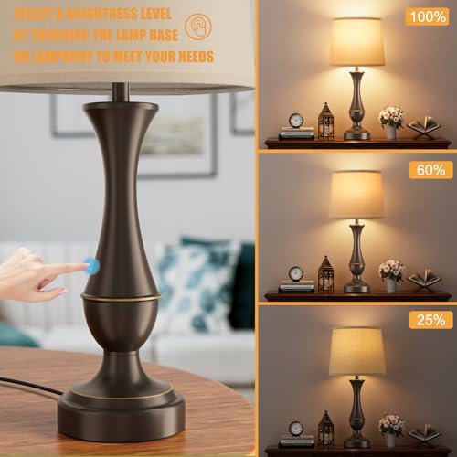 Touch Lamps for Nightstand, 3 Way Dimmable Lamps for Bedroom with USB C+A - Image 3