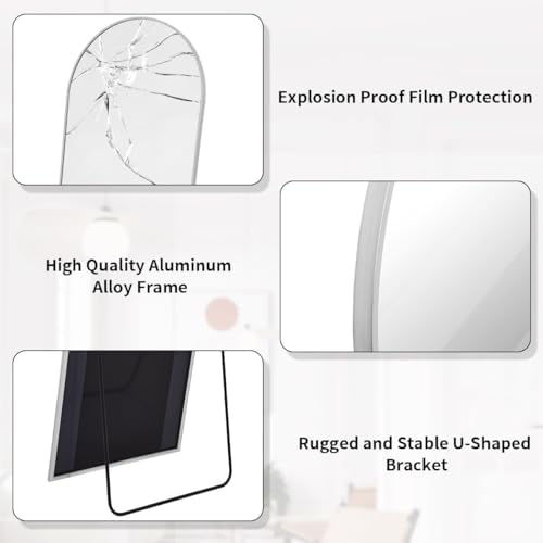 BEAUTYPEAK 65" x 24" Arch Full-Length Mirror with Stand, Silver - Image 4