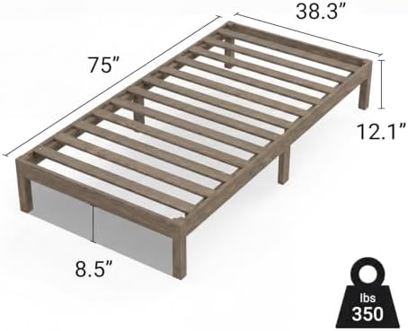 LIFEMENT Twin Bed Frame Classic Wood Platform, Noise Free, Under Bed Storage, No Box Spring Needed, Easy Assembly, Gray - Image 6