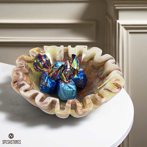 Marble Small Decorative Bowl, 6" Green Onyx Ruffle Bowl - Image 4