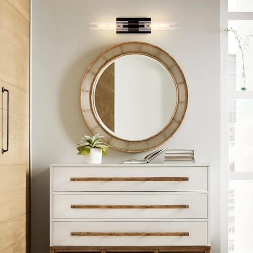 Bronze Vanity Light Hardwired, 2-Light Bathroom Wall Sconce Over Mirror, Black Vanity Lights for Bathroom, Dimmable Wall Sconces with Glass Tube, Indoor Linear Wall Sconce Vertical & Horizontal, 1 PC - Image 2